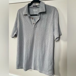 Mens visitor Grey white polo shirt stitching L